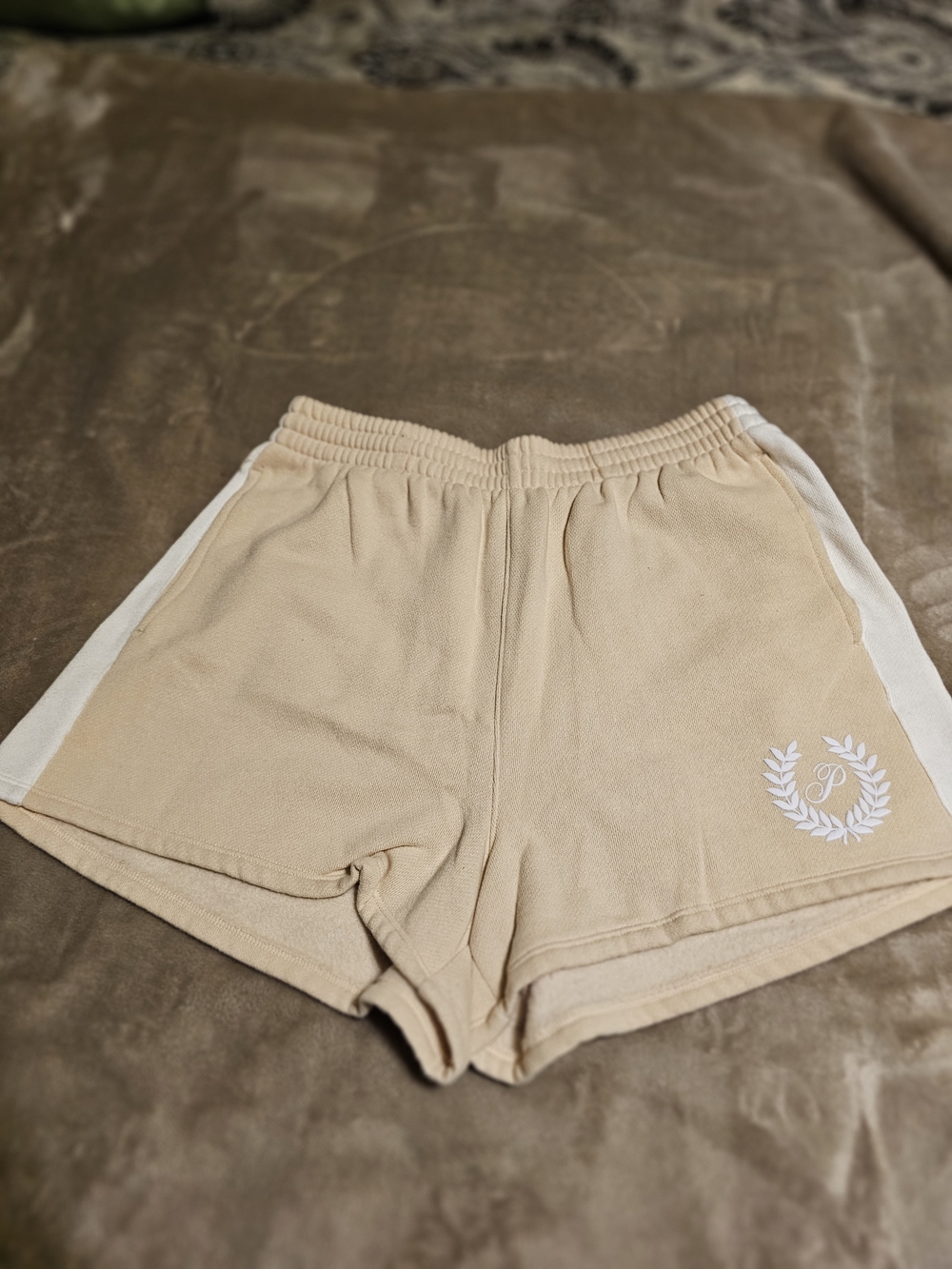 PINK Victoria's Secret Beige Athletic Shorts with White Side Stripes
